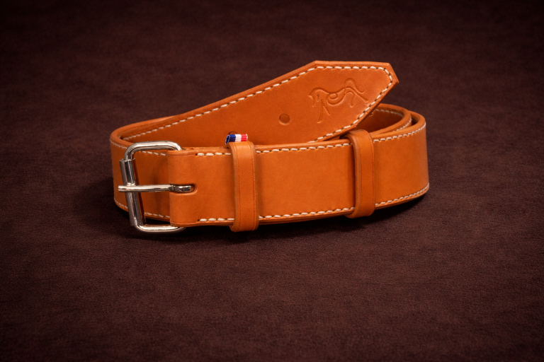 ceinture cuir cognac artisanale cousue main fabrication française