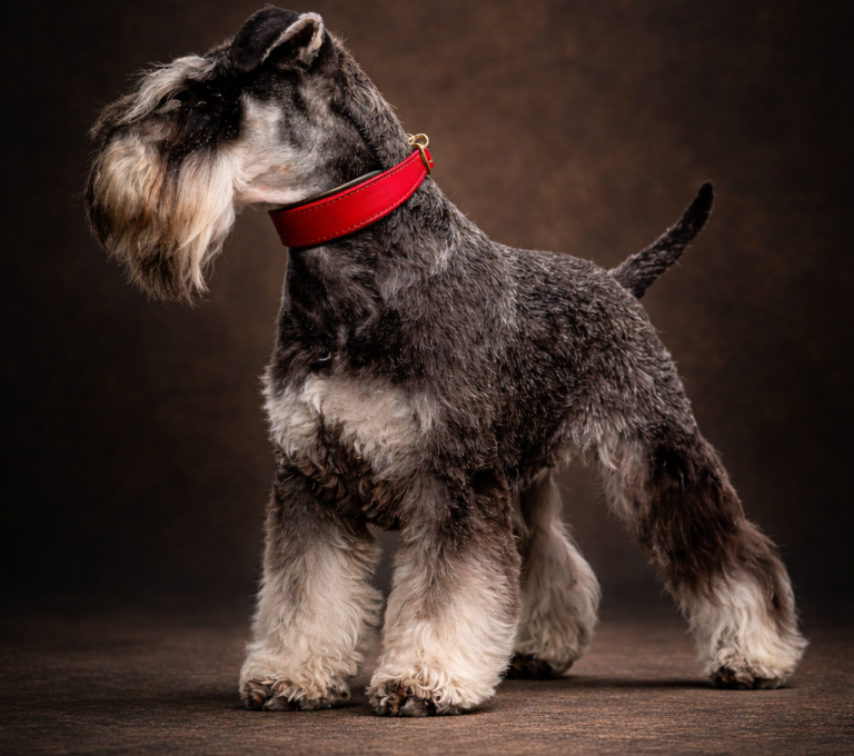 schnauzer portant un collier chien cuir rouge large artisanal